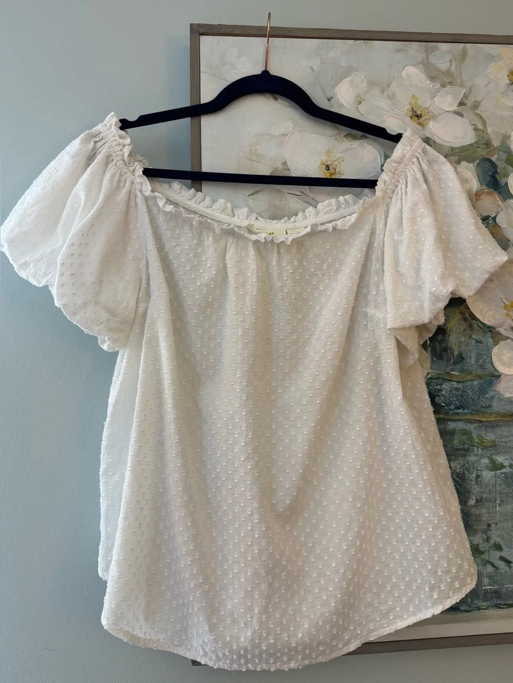 Anthropologie Maeve Sojourner Swiss Dot Off Shoulder White Top Size 12